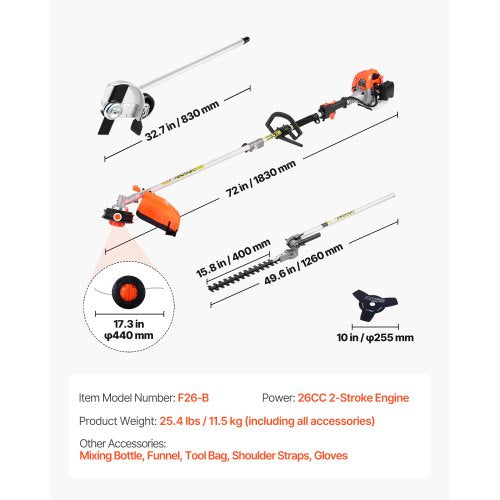 Gas Hedge Trimmer 2 Cycle Gas Power Handheld Hedge Trimmer 4in1 26cc