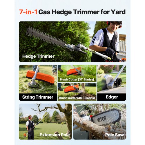 Gas Hedge Trimmer 2 Cycle Power Handheld 6In1 26Cc Weed Eater With Extension