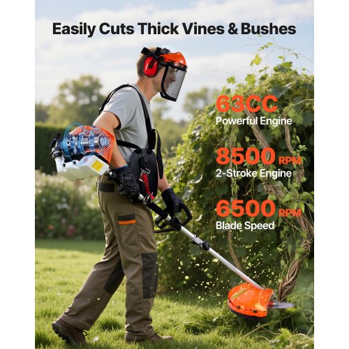 Gas Hedge Trimmer 2 Cycle Power Handheld 5In1 63Cc Cordless Weed Eater With