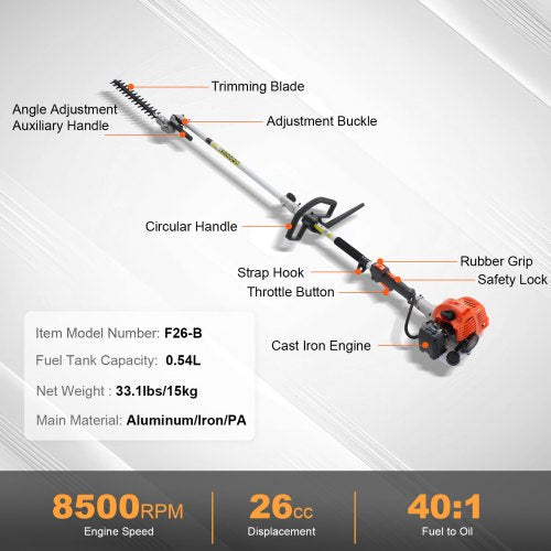 26CC 6in1 MultiFunctional Trimming Tools Gas Hedge Trimmer Weed Eater