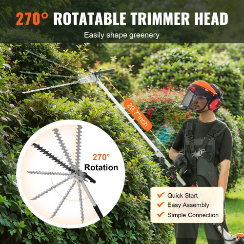 15.7inch 26CC 2 Cycle Gas Hedge Trimmer Gas Powered Pole Hedge Trimmer