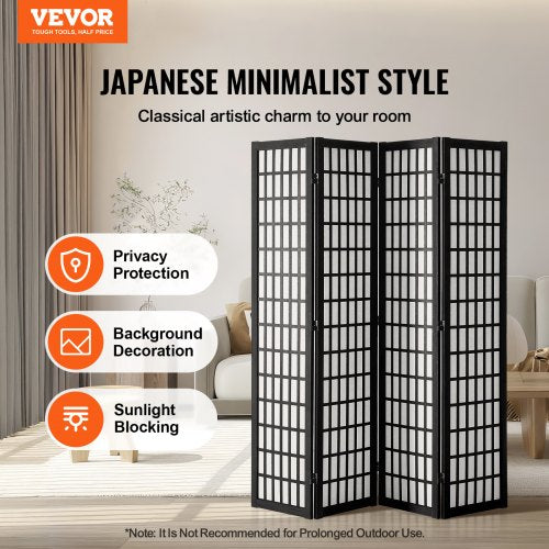 Room Divider 4 Panel Japanese Room Divider Wood Folding Privacy Screen