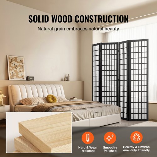 Room Divider 4 Panel Japanese Room Divider Wood Folding Privacy Screen
