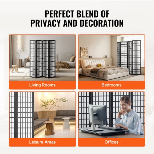 Room Divider 4 Panel Japanese Room Divider Wood Folding Privacy Screen