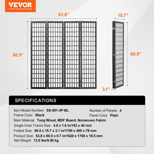 Room Divider 4 Panel Japanese Room Divider Wood Folding Privacy Screen