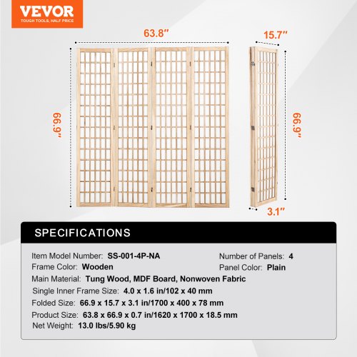 Room Divider 4 Panel Japanese Room Divider Folding Privacy Screen Indoor
