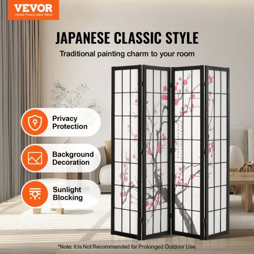 Room Divider 4 Panel Japanese Room Divider Screen Wood Folding Privacy
