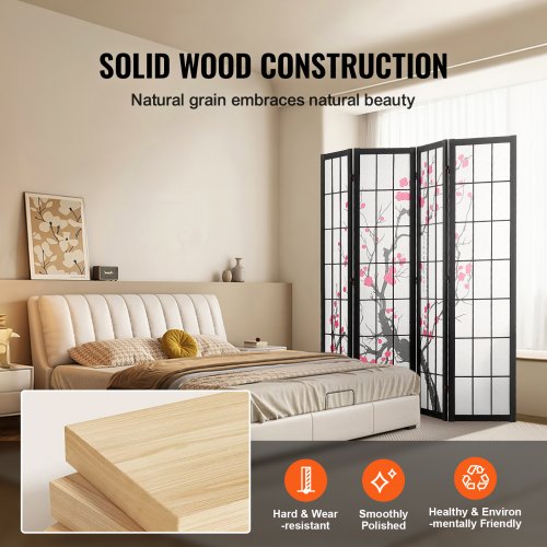 Room Divider 4 Panel Japanese Room Divider Screen Wood Folding Privacy