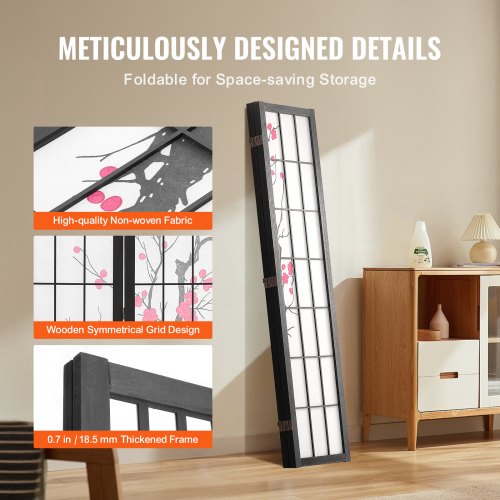 Room Divider 4 Panel Japanese Room Divider Screen Wood Folding Privacy