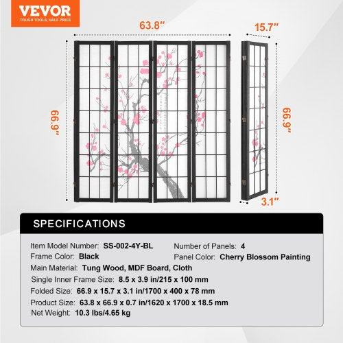 Room Divider 4 Panel Japanese Room Divider Screen Wood Folding Privacy