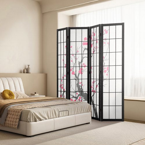 Room Divider 4 Panel Japanese Room Divider Screen Wood Folding Privacy