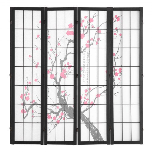 Room Divider 4 Panel Japanese Room Divider Screen Wood Folding Privacy