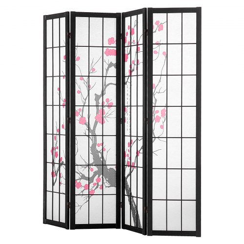 Room Divider 4 Panel Japanese Room Divider Screen Wood Folding Privacy
