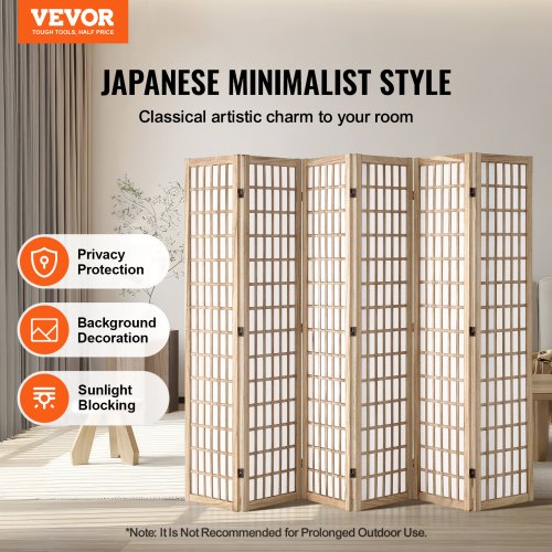 Room Divider 6 Panel Japanese Room Divider Wood Folding Privacy Screen