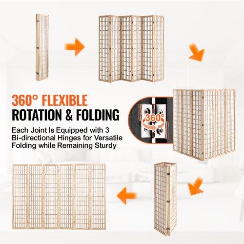 Room Divider 6 Panel Japanese Room Divider Wood Folding Privacy Screen