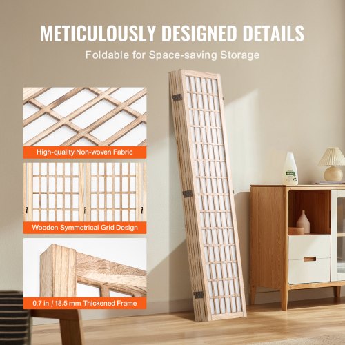 Room Divider 6 Panel Japanese Room Divider Wood Folding Privacy Screen