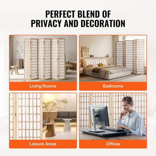 Room Divider 6 Panel Japanese Room Divider Wood Folding Privacy Screen
