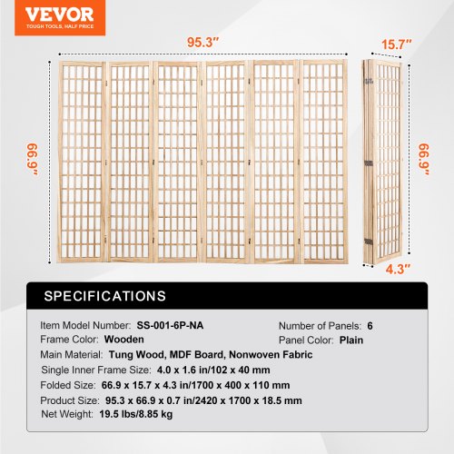 Room Divider 6 Panel Japanese Room Divider Wood Folding Privacy Screen