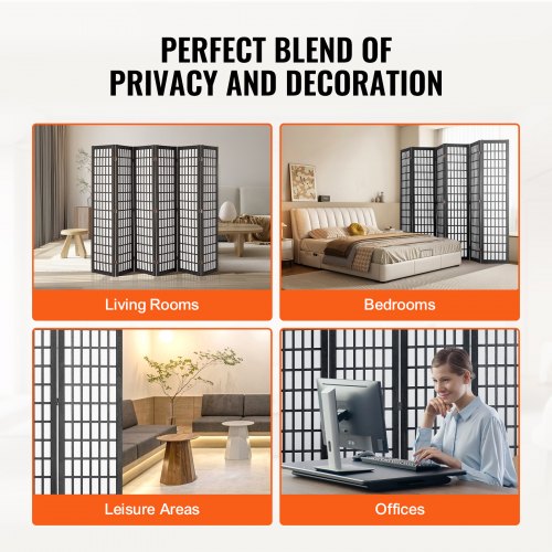 Room Divider 6 Panel Japanese Room Divider Folding Privacy Screen Indoor