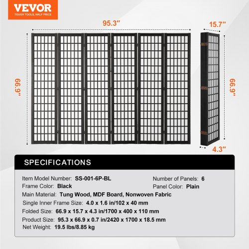 Room Divider 6 Panel Japanese Room Divider Folding Privacy Screen Indoor