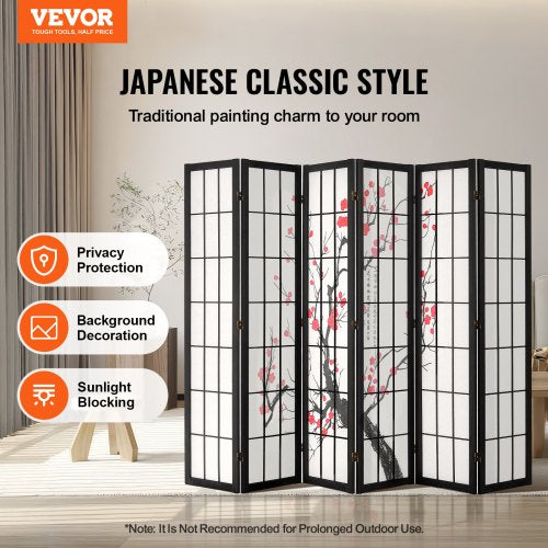 Room Divider 6 Panel Japanese Room Divider Screen Wood Folding Privacy