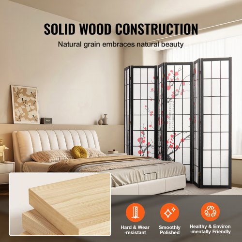Room Divider 6 Panel Japanese Room Divider Screen Wood Folding Privacy