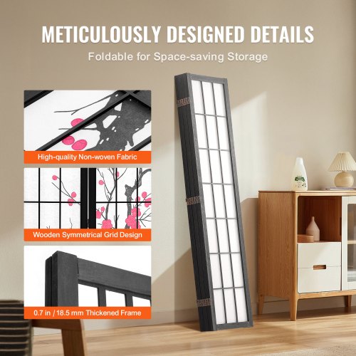 Room Divider 6 Panel Japanese Room Divider Screen Wood Folding Privacy