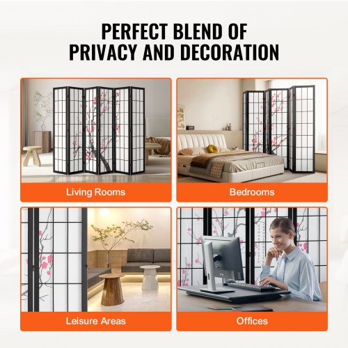 Room Divider 6 Panel Japanese Room Divider Screen Wood Folding Privacy