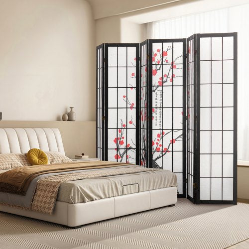 Room Divider 6 Panel Japanese Room Divider Screen Wood Folding Privacy