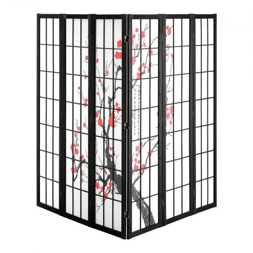 Room Divider 6 Panel Japanese Room Divider Screen Wood Folding Privacy