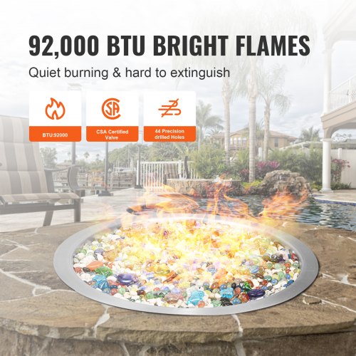24 inch Round Dropin Fire Pit Pan Stainless Steel Fire Pit Burner Natural