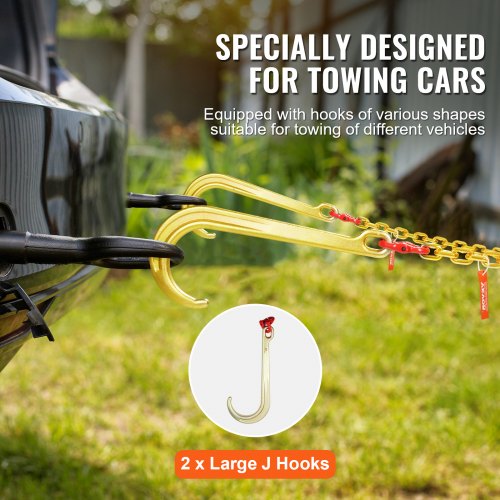 G80 V Bridle Chain 516 x 2 Towing Chain Bridle with 15 J Hooks and Grab