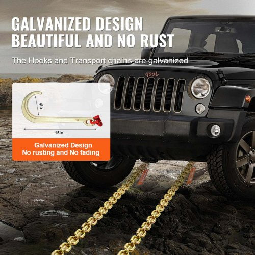 J Hook Chain 2PCS 516 x 6 G80 15 Long Shank J Hook Tow Chain with RTJ