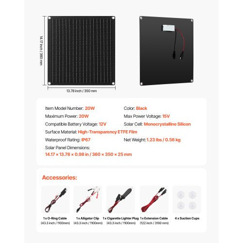 20W 12V Solar Panel Battery Charger Solar Battery Trickle Charger