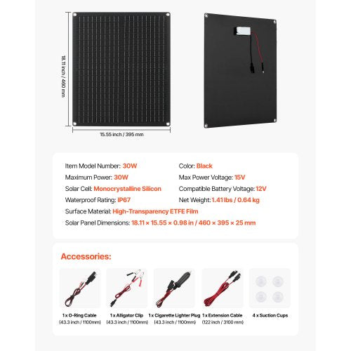 30W 12V Solar Panel Battery Charger Solar Battery Trickle Charger