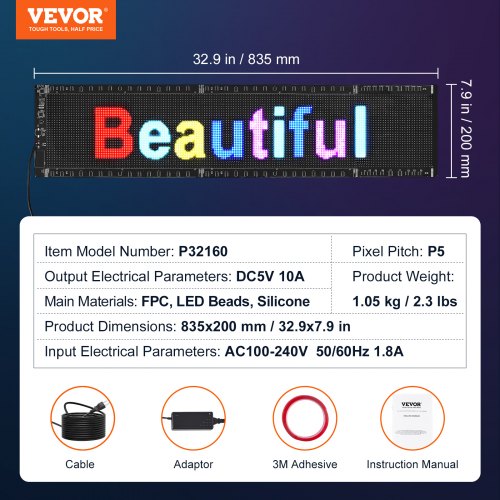 Programmable LED Sign P5 Full Color LED Scrolling Panel DIY Custom Text 1