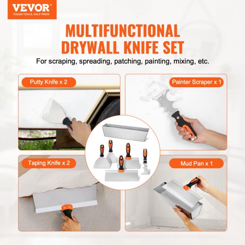 Drywall Knife Set 6 PCS Drywall Tools Includes 3 Painter Scraper Two