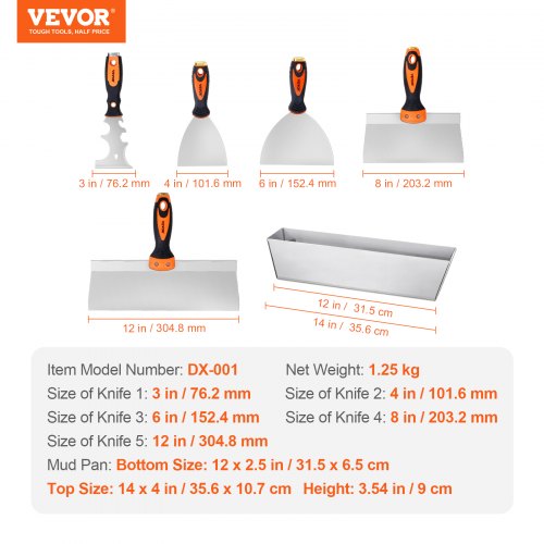 Drywall Knife Set 6 PCS Drywall Tools Includes 3 Painter Scraper Two