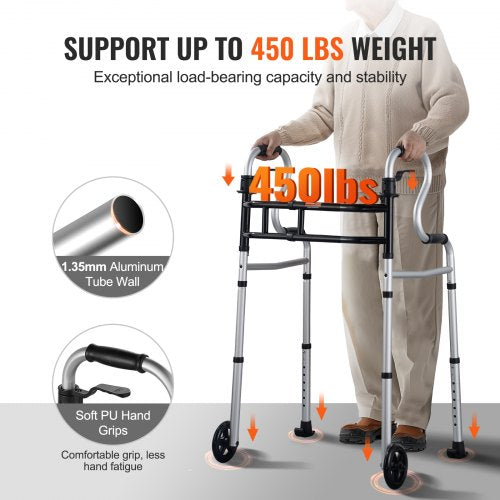 Folding Walker on Wheels 3in1 StandAssist Folding Walkers with Adjustable Height