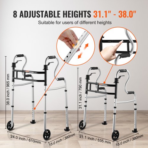 Folding Walker on Wheels 3in1 StandAssist Folding Walkers with Adjustable Height