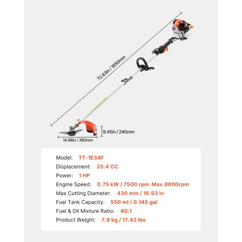 String Trimmer 252CC 2Stroke Gas Powered Weed Wacker 169 Cordless