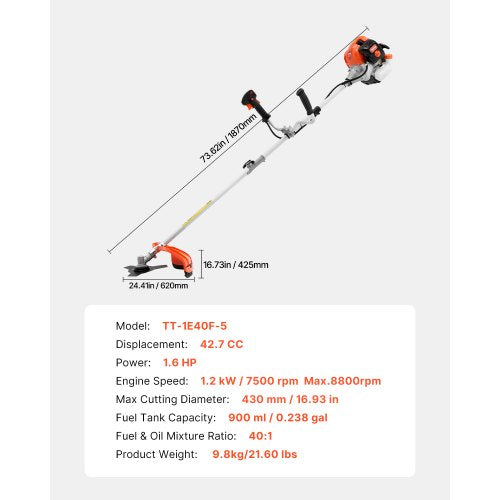 String Trimmer 427CC 2Stroke Gas Powered Weed Wacker 169 Cordless