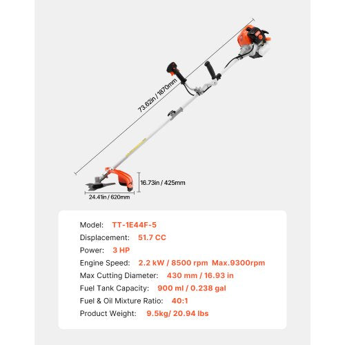 String Trimmer 517CC 2Stroke Gas Powered Weed Wacker 169 Cordless
