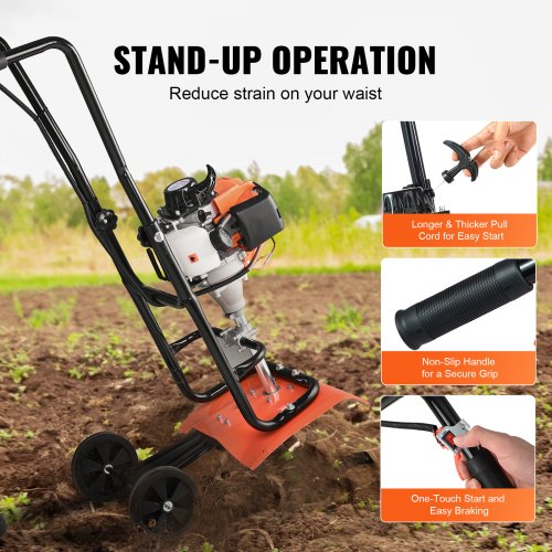 Tiller Cultivator 31CC 4Stroke Garden Cultivator Tiller with 4 Steel