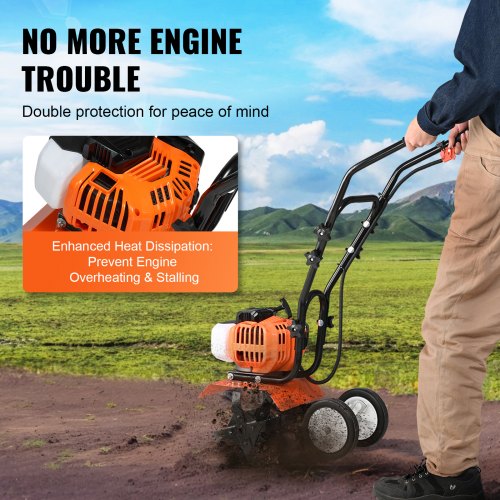 Tiller Cultivator 43CC 2Stroke Garden Cultivator Tiller with 4 Steel