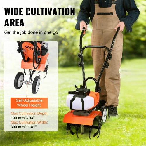 Tiller Cultivator 43CC 2Stroke Garden Cultivator Tiller with 4 Steel