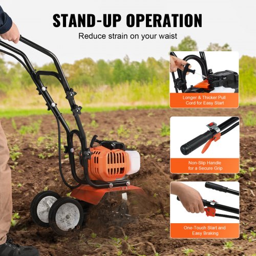Tiller Cultivator 43CC 2Stroke Garden Cultivator Tiller with 4 Steel