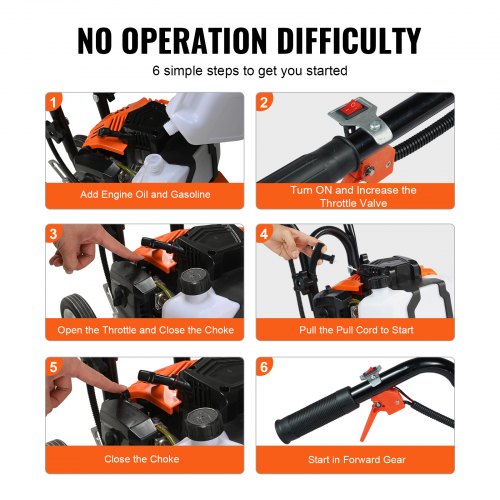 Tiller Cultivator 43CC 2Stroke Garden Cultivator Tiller with 4 Steel