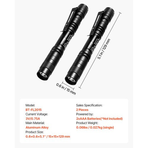 Pen Light 2Pack 100 Lumens Pocket Flashlight with Clip IPX4 Waterproof