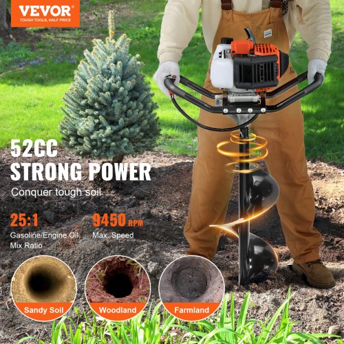 Post Hole Digger 52cc 1450W Auger Post Hole digger Gas Powered Earth